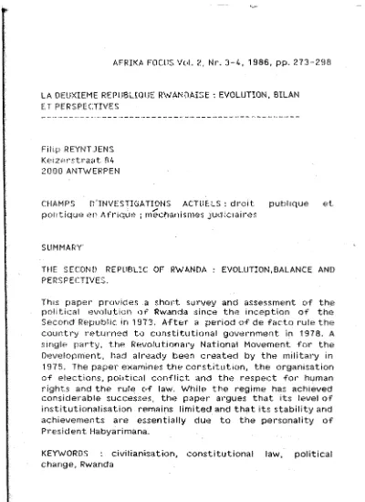 La Deuxieme Republique Rwandaise Evolution Bilan Et Perspectives