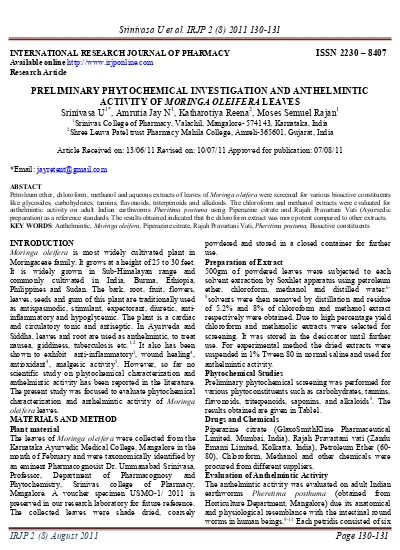 Anthelmintic activity of neem. Papillomavirus transmission homme - Anthelmintic activity of neem