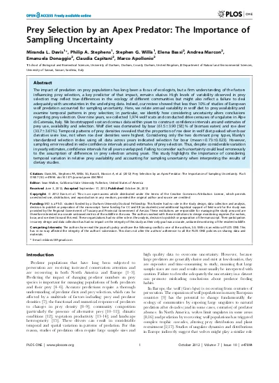 Prey Selection By An Apex Predator The Importance Of Sampling Uncertainty