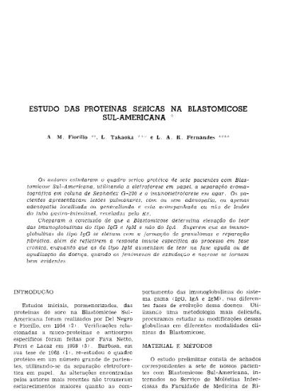 Estudo Das Proteinas Sericas Na Blastomicose Americana