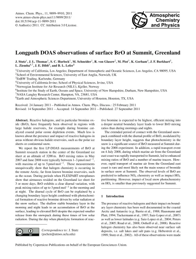 Longpath Doas Observations Of Surface Bro At Summit Greenland