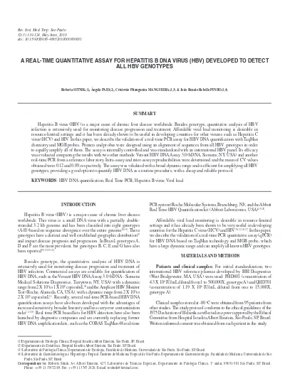 A Real Time Quantitative Assay For Hepatitis B Dna Virus Hbv Developed To Detect All Hbv Genotypes