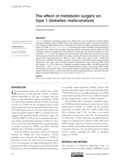 The Effect Of Metabolic Surgery On Type 1 Diabetes Meta Analysis