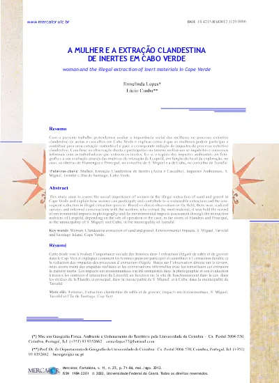 A Mulher E A Extracao Clandestina De Inertes Em Cabo Verde Woman And The Illegal Extraction Of Inert Materials In Cape Verde