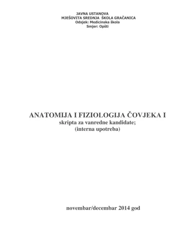 Anatomija I Fiziologija Covjeka I Skripta Za Vanredne Kandidate Interna Upotreba